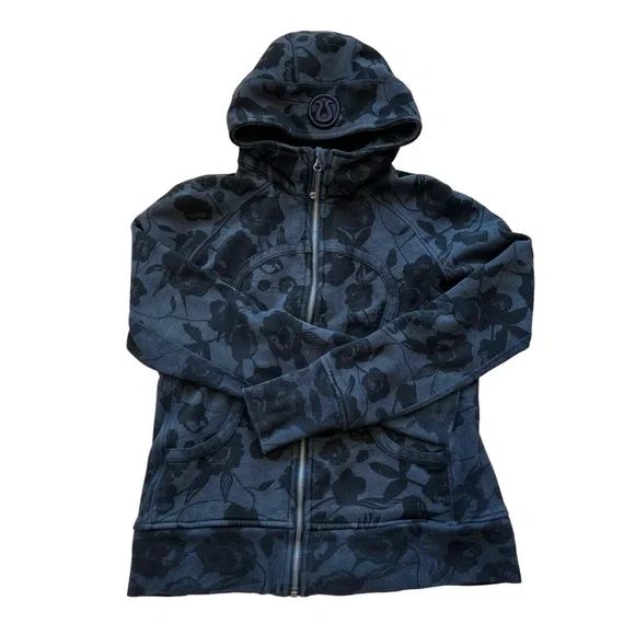 RARE: Lululemon Scuba Full Zip Hoodie Il Flat Inky Floral hHathered Blue Size 12 - Picture 4 of 10